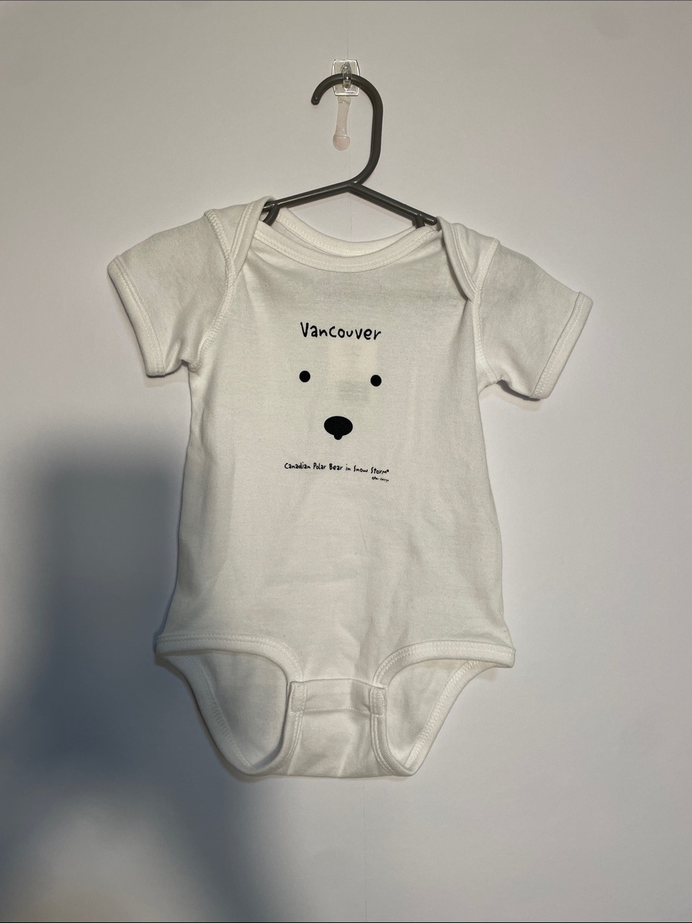 Rabbit Skins White Baby Bodysuit with Bear Face Vancouver Print